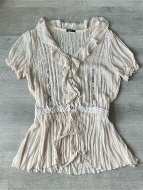 Vintage Panitti Cream Lace Ruffle Blouse Coquette / Cottagecore Aesthetic